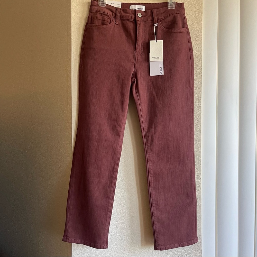 Vervet Jeanne High-Rise Ankle Slim Straight Jeans Burgundy Size 29P